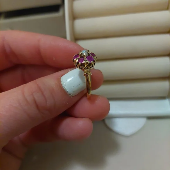 14k Victorian ruby seed pearl ring - Picture 7 of 11